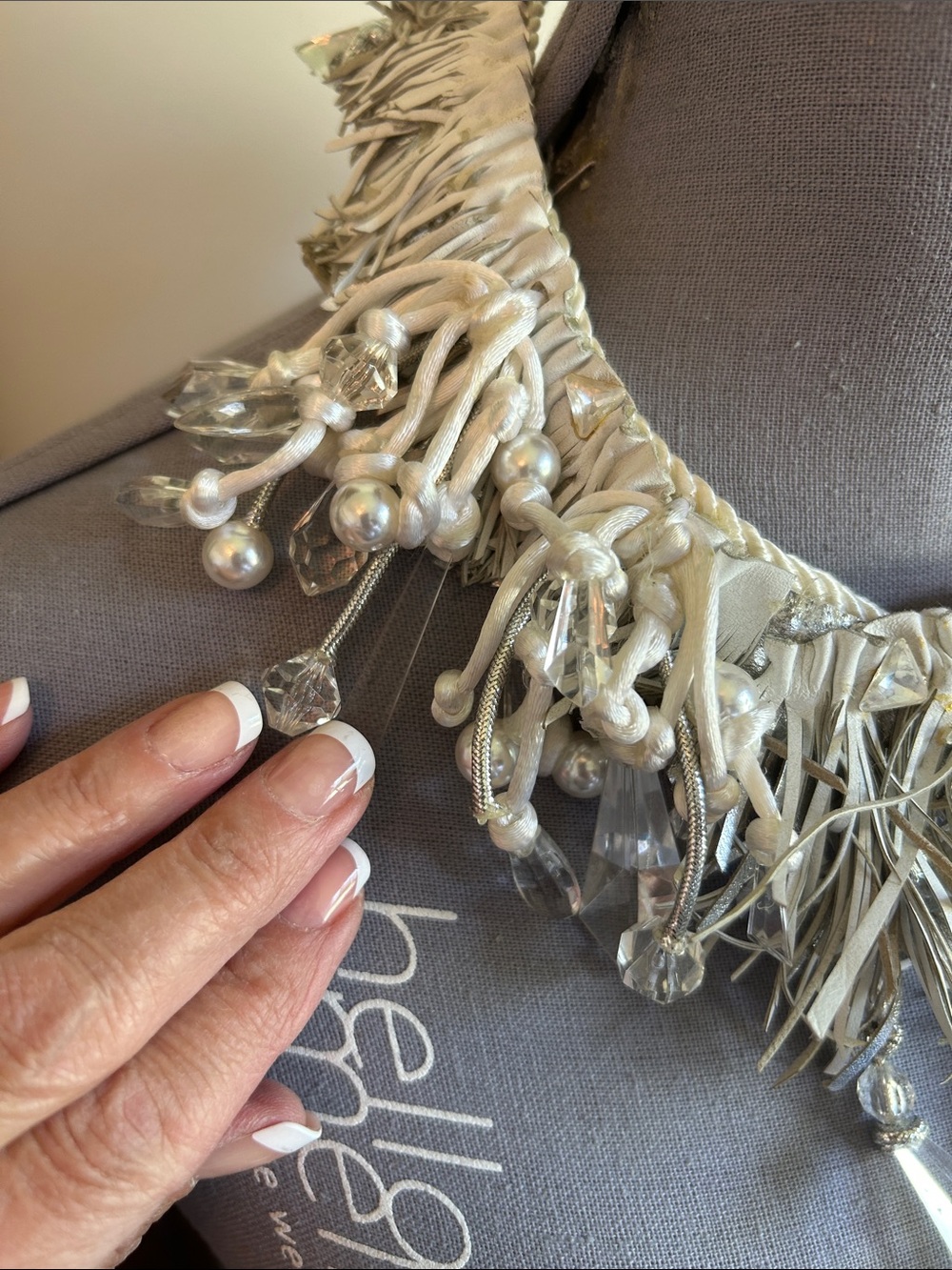 Handcrafted Ivory Statement Necklace with Crystal and Pearl Accents - Picture 4 of 16